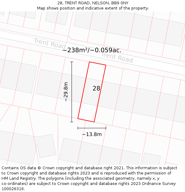 28, TRENT ROAD, NELSON, BB9 0NY: Plot and title map