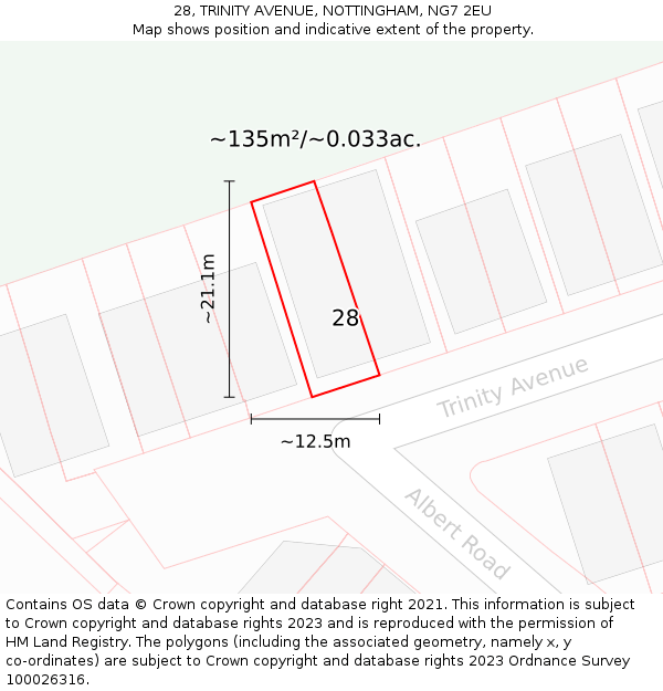 28, TRINITY AVENUE, NOTTINGHAM, NG7 2EU: Plot and title map