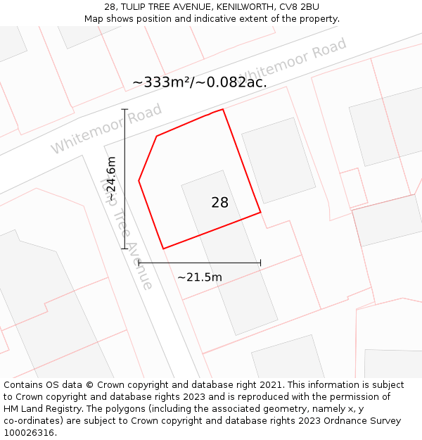 28, TULIP TREE AVENUE, KENILWORTH, CV8 2BU: Plot and title map