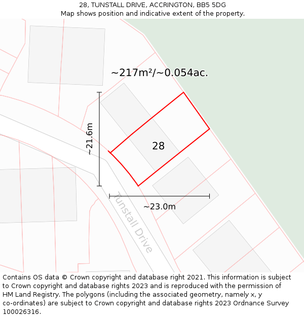 28, TUNSTALL DRIVE, ACCRINGTON, BB5 5DG: Plot and title map