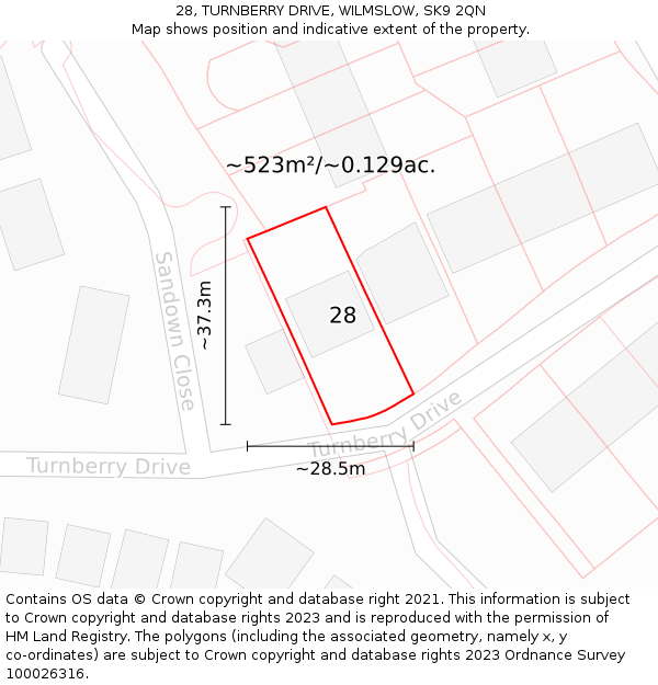 28, TURNBERRY DRIVE, WILMSLOW, SK9 2QN: Plot and title map