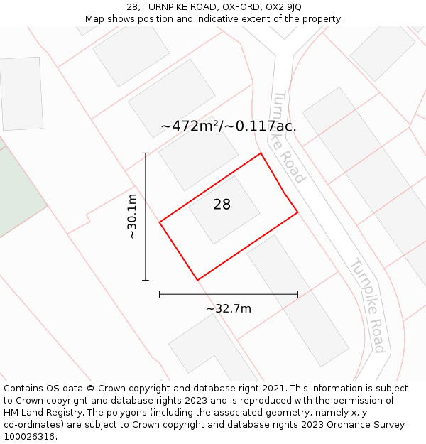 28, TURNPIKE ROAD, OXFORD, OX2 9JQ: Plot and title map