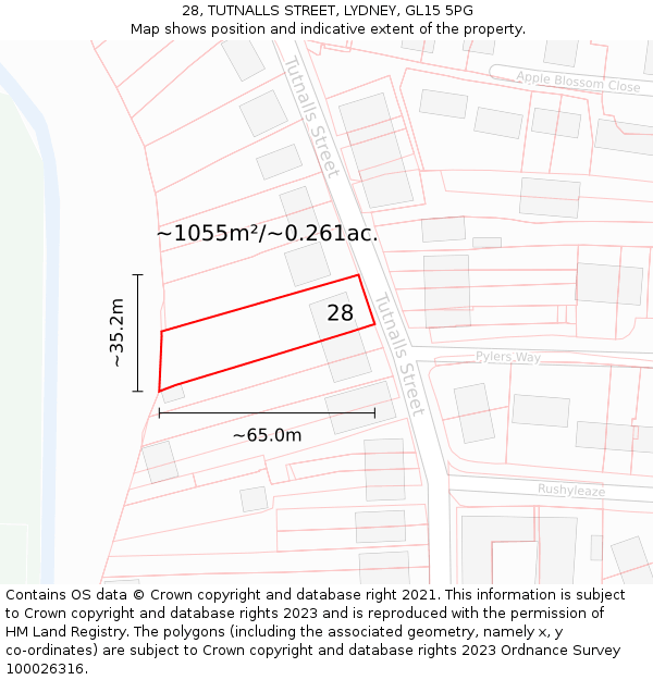 28, TUTNALLS STREET, LYDNEY, GL15 5PG: Plot and title map