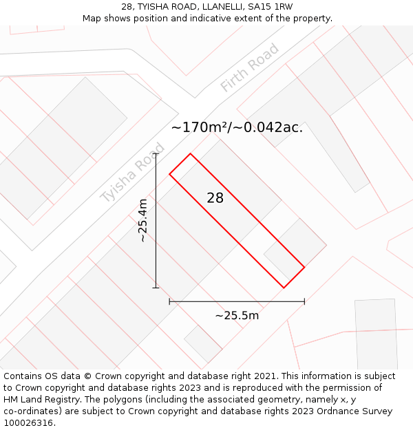 28, TYISHA ROAD, LLANELLI, SA15 1RW: Plot and title map