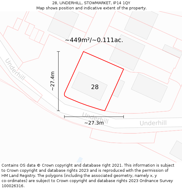 28, UNDERHILL, STOWMARKET, IP14 1QY: Plot and title map