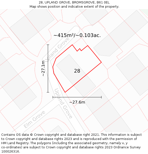 28, UPLAND GROVE, BROMSGROVE, B61 0EL: Plot and title map