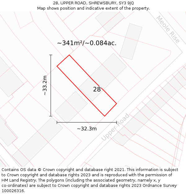 28, UPPER ROAD, SHREWSBURY, SY3 9JQ: Plot and title map