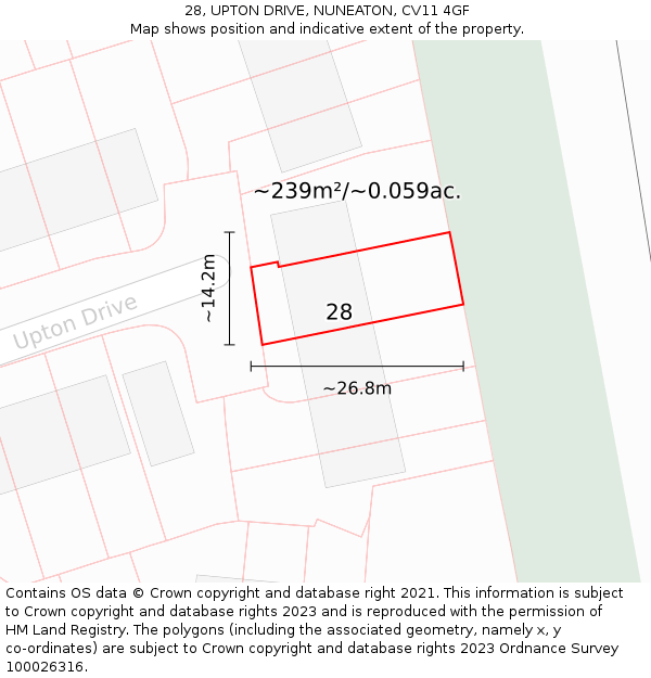 28, UPTON DRIVE, NUNEATON, CV11 4GF: Plot and title map