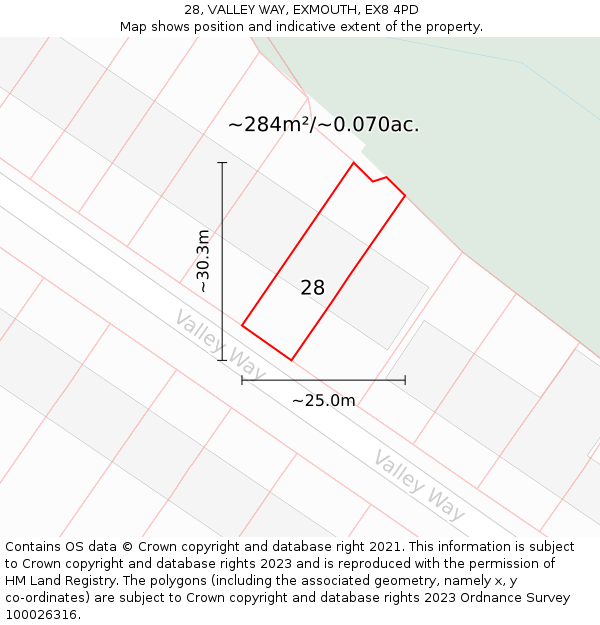 28, VALLEY WAY, EXMOUTH, EX8 4PD: Plot and title map