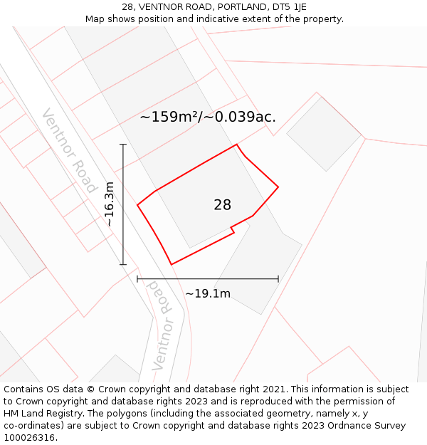 28, VENTNOR ROAD, PORTLAND, DT5 1JE: Plot and title map