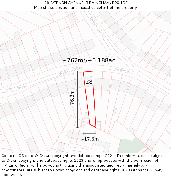 28, VERNON AVENUE, BIRMINGHAM, B20 1DF: Plot and title map