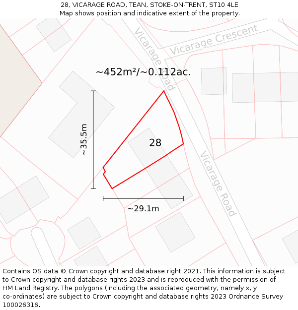 28, VICARAGE ROAD, TEAN, STOKE-ON-TRENT, ST10 4LE: Plot and title map