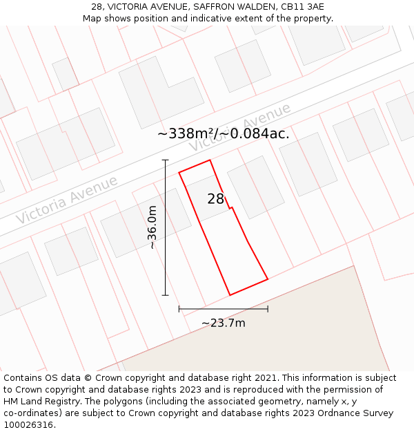 28, VICTORIA AVENUE, SAFFRON WALDEN, CB11 3AE: Plot and title map