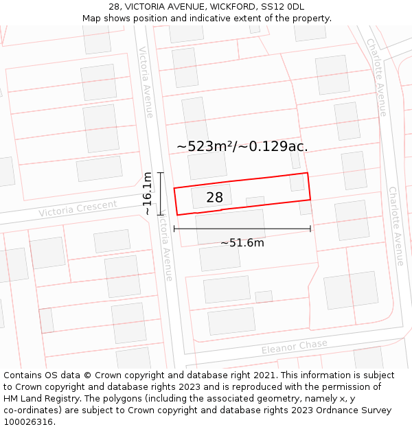 28, VICTORIA AVENUE, WICKFORD, SS12 0DL: Plot and title map