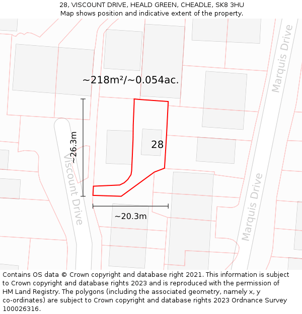 28, VISCOUNT DRIVE, HEALD GREEN, CHEADLE, SK8 3HU: Plot and title map