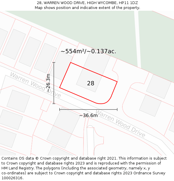 28, WARREN WOOD DRIVE, HIGH WYCOMBE, HP11 1DZ: Plot and title map