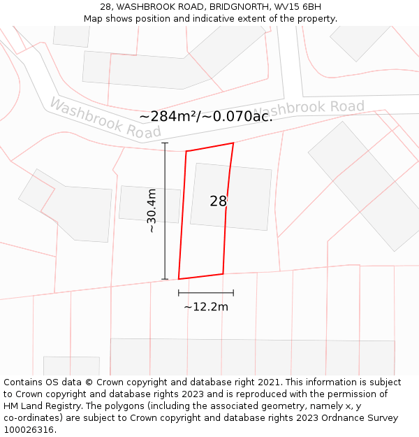 28, WASHBROOK ROAD, BRIDGNORTH, WV15 6BH: Plot and title map