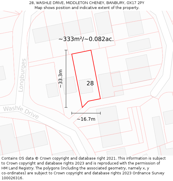 28, WASHLE DRIVE, MIDDLETON CHENEY, BANBURY, OX17 2PY: Plot and title map