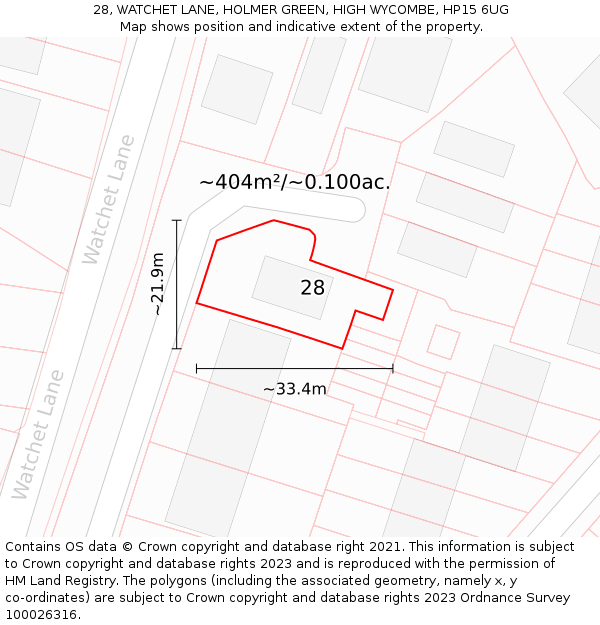 28, WATCHET LANE, HOLMER GREEN, HIGH WYCOMBE, HP15 6UG: Plot and title map