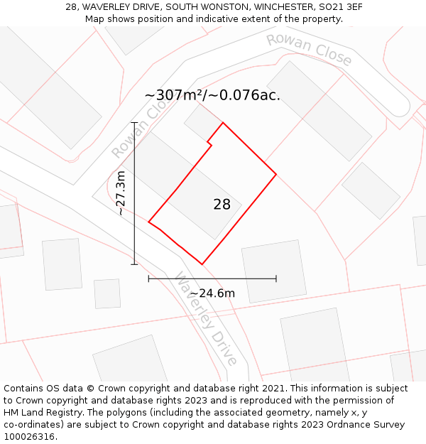 28, WAVERLEY DRIVE, SOUTH WONSTON, WINCHESTER, SO21 3EF: Plot and title map