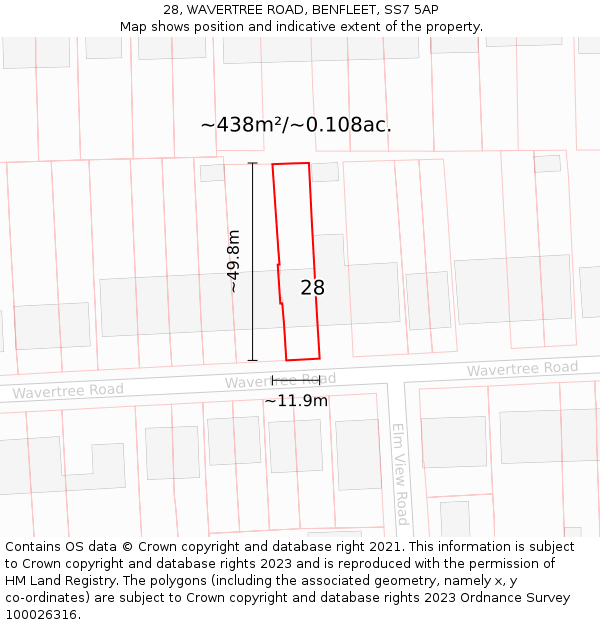 28, WAVERTREE ROAD, BENFLEET, SS7 5AP: Plot and title map