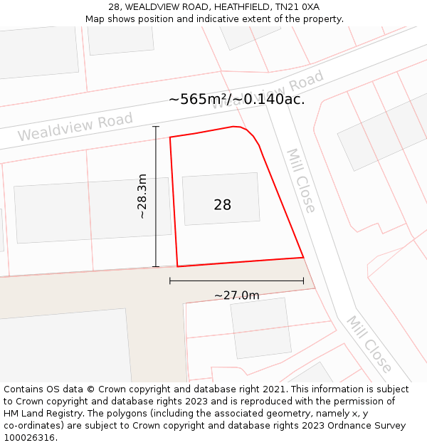 28, WEALDVIEW ROAD, HEATHFIELD, TN21 0XA: Plot and title map