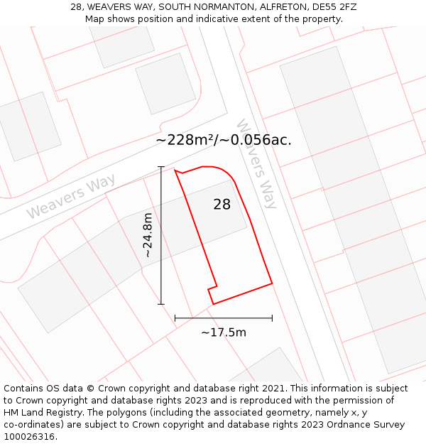 28, WEAVERS WAY, SOUTH NORMANTON, ALFRETON, DE55 2FZ: Plot and title map