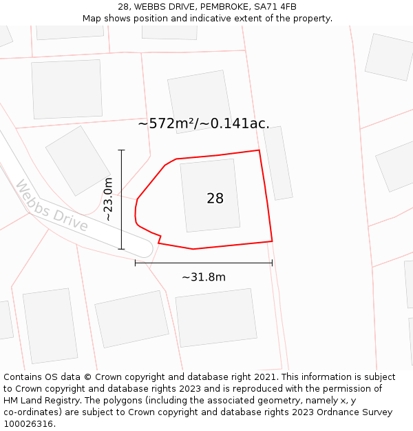 28, WEBBS DRIVE, PEMBROKE, SA71 4FB: Plot and title map