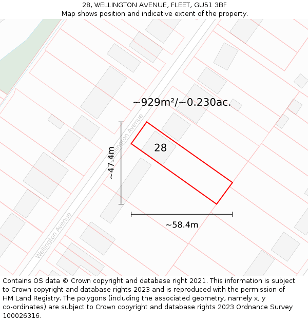 28, WELLINGTON AVENUE, FLEET, GU51 3BF: Plot and title map