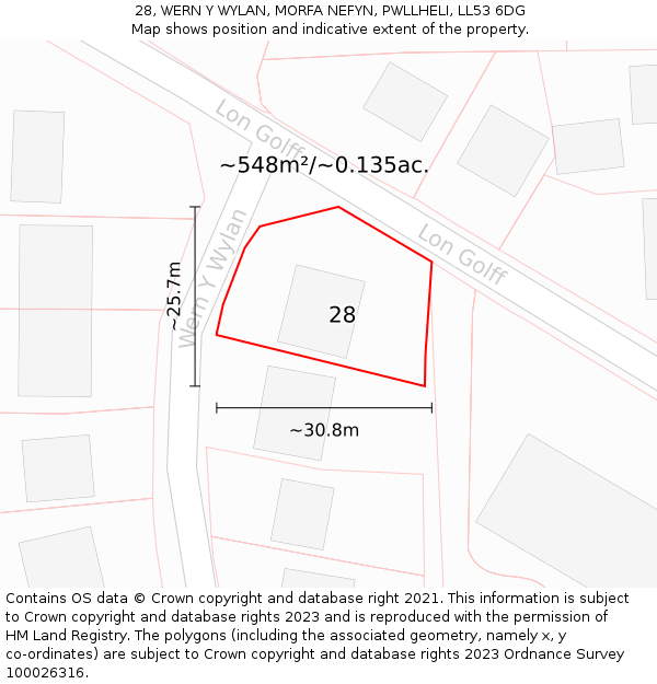 28, WERN Y WYLAN, MORFA NEFYN, PWLLHELI, LL53 6DG: Plot and title map