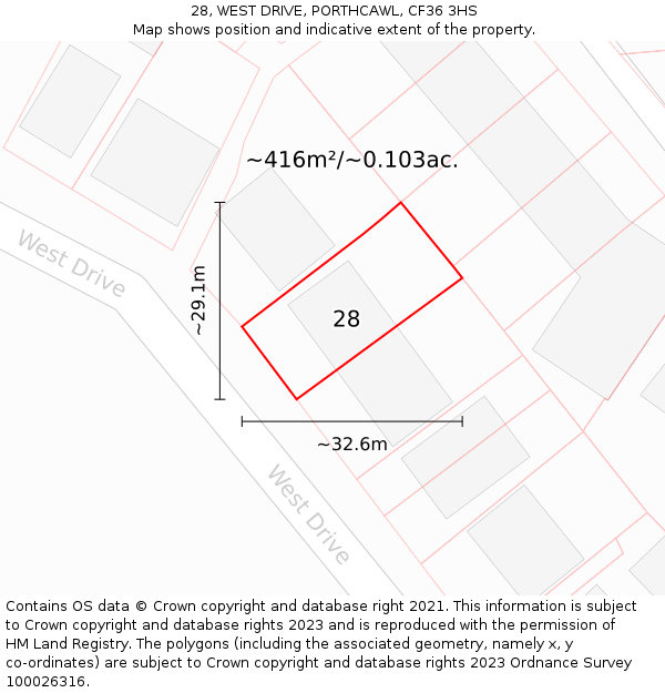 28, WEST DRIVE, PORTHCAWL, CF36 3HS: Plot and title map