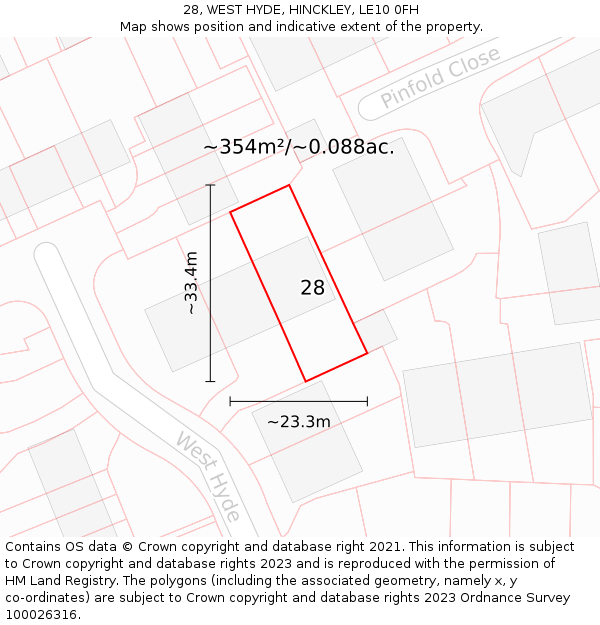 28, WEST HYDE, HINCKLEY, LE10 0FH: Plot and title map