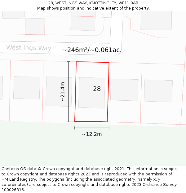 28, WEST INGS WAY, KNOTTINGLEY, WF11 9AR: Plot and title map