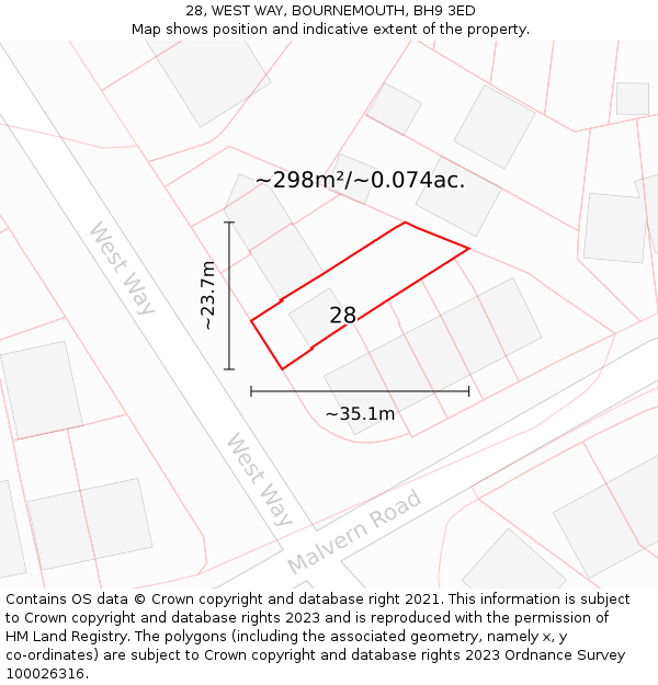 28, WEST WAY, BOURNEMOUTH, BH9 3ED: Plot and title map