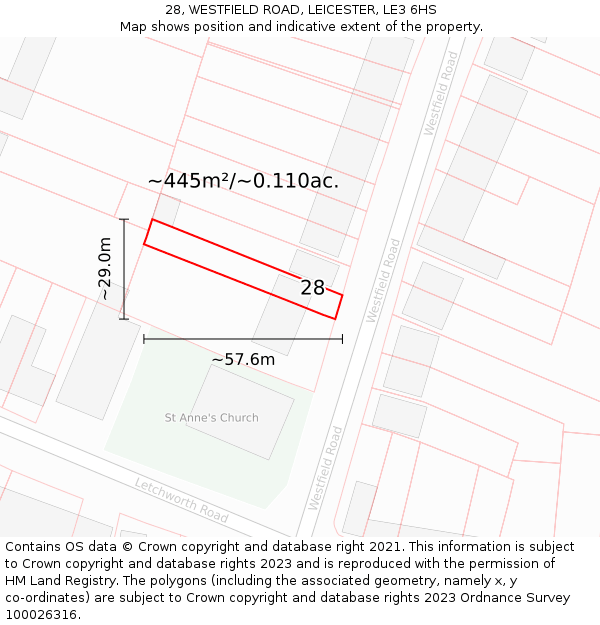 28, WESTFIELD ROAD, LEICESTER, LE3 6HS: Plot and title map