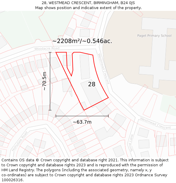 28, WESTMEAD CRESCENT, BIRMINGHAM, B24 0JS: Plot and title map