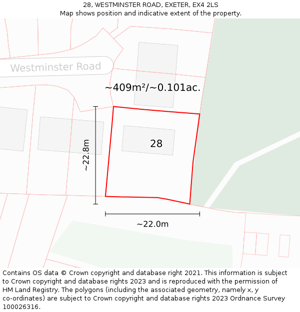 28, WESTMINSTER ROAD, EXETER, EX4 2LS: Plot and title map