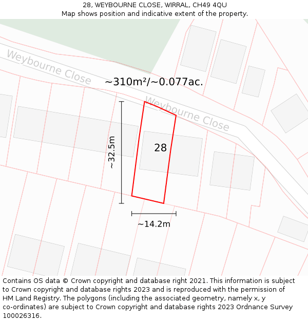 28, WEYBOURNE CLOSE, WIRRAL, CH49 4QU: Plot and title map