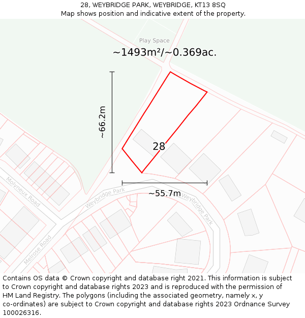 28, WEYBRIDGE PARK, WEYBRIDGE, KT13 8SQ: Plot and title map