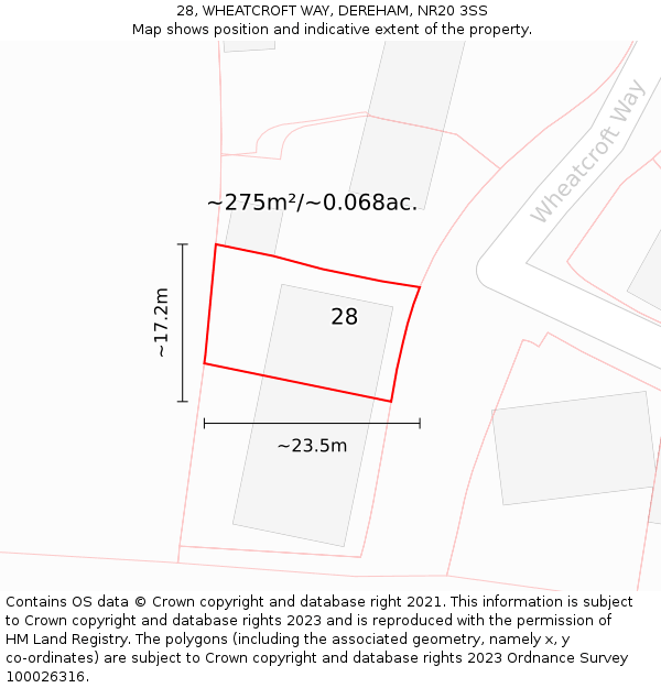 28, WHEATCROFT WAY, DEREHAM, NR20 3SS: Plot and title map