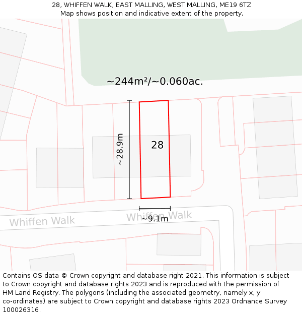 28, WHIFFEN WALK, EAST MALLING, WEST MALLING, ME19 6TZ: Plot and title map