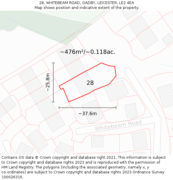 28, WHITEBEAM ROAD, OADBY, LEICESTER, LE2 4EA: Plot and title map