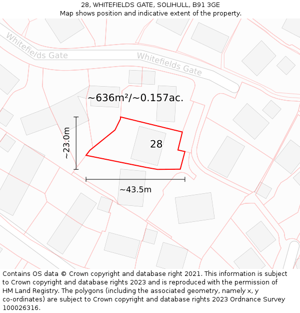 28, WHITEFIELDS GATE, SOLIHULL, B91 3GE: Plot and title map