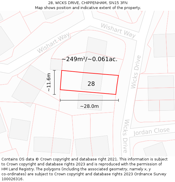 28, WICKS DRIVE, CHIPPENHAM, SN15 3FN: Plot and title map