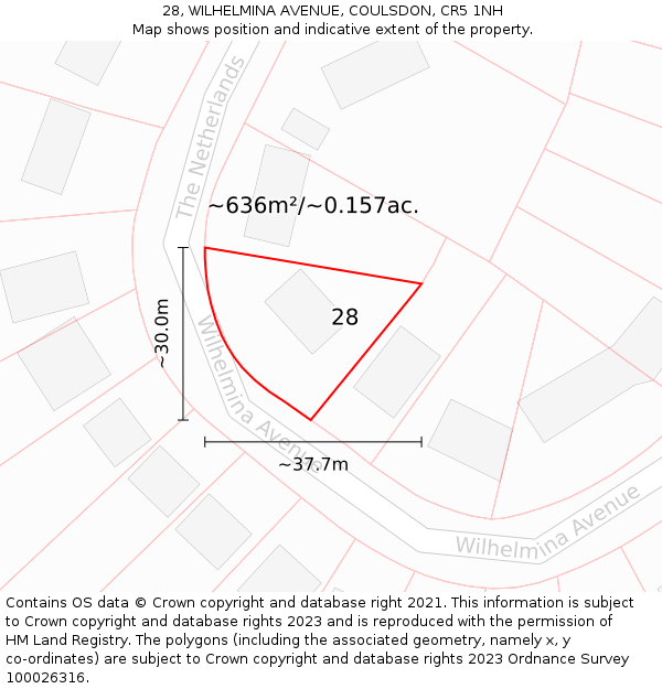 28, WILHELMINA AVENUE, COULSDON, CR5 1NH: Plot and title map