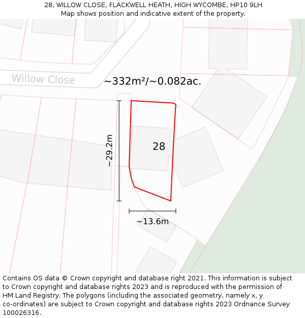 28, WILLOW CLOSE, FLACKWELL HEATH, HIGH WYCOMBE, HP10 9LH: Plot and title map