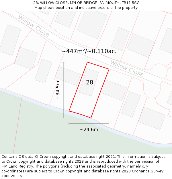 28, WILLOW CLOSE, MYLOR BRIDGE, FALMOUTH, TR11 5SG: Plot and title map