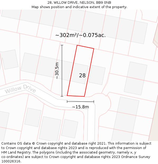 28, WILLOW DRIVE, NELSON, BB9 0NB: Plot and title map