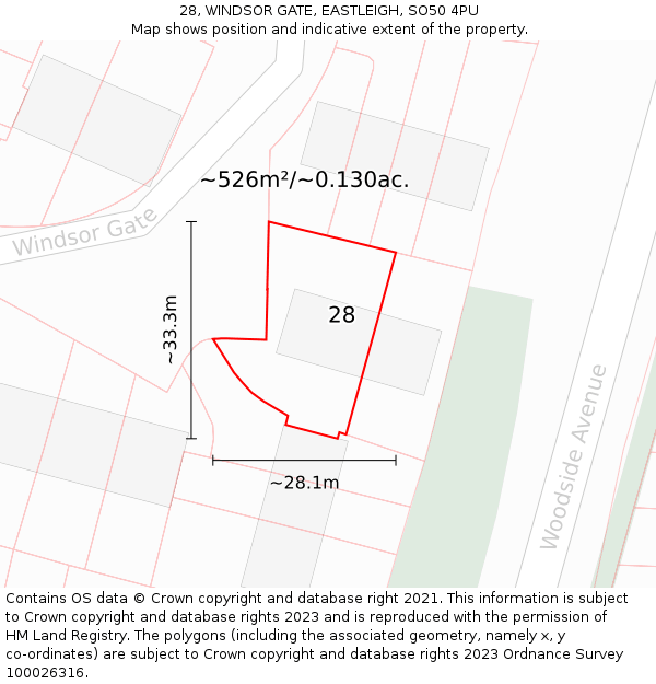 28, WINDSOR GATE, EASTLEIGH, SO50 4PU: Plot and title map