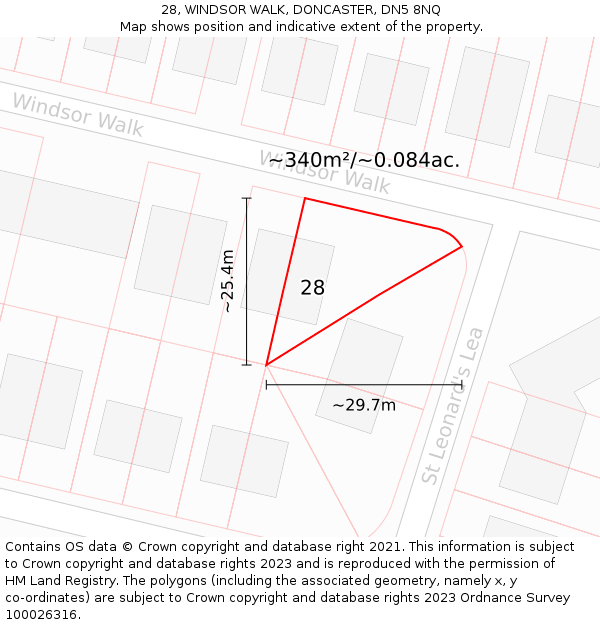 28, WINDSOR WALK, DONCASTER, DN5 8NQ: Plot and title map